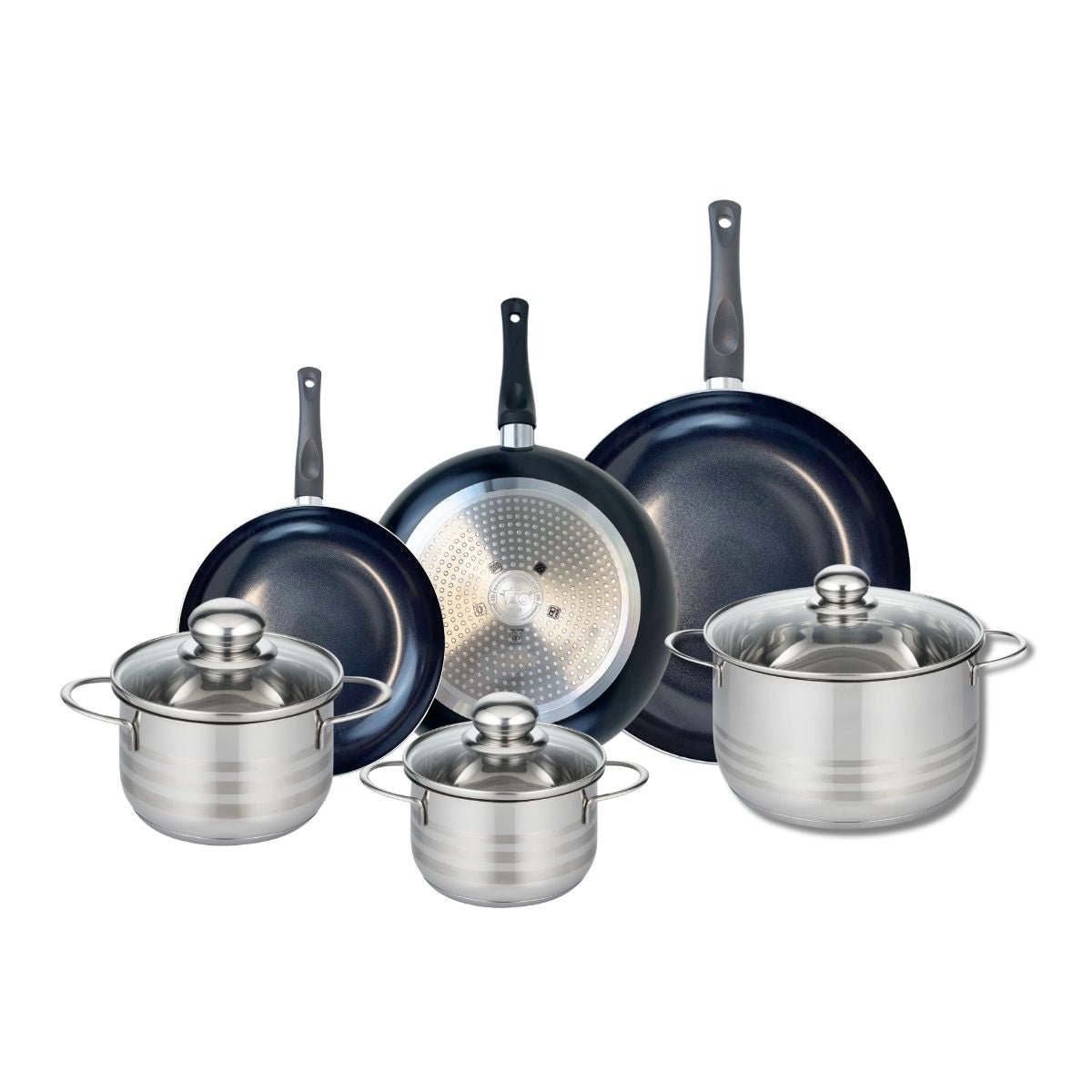 3 poêles 20/24/28cm + 3 faitouts 14/16/20cm PRIMA BRILLANT noir, ELO