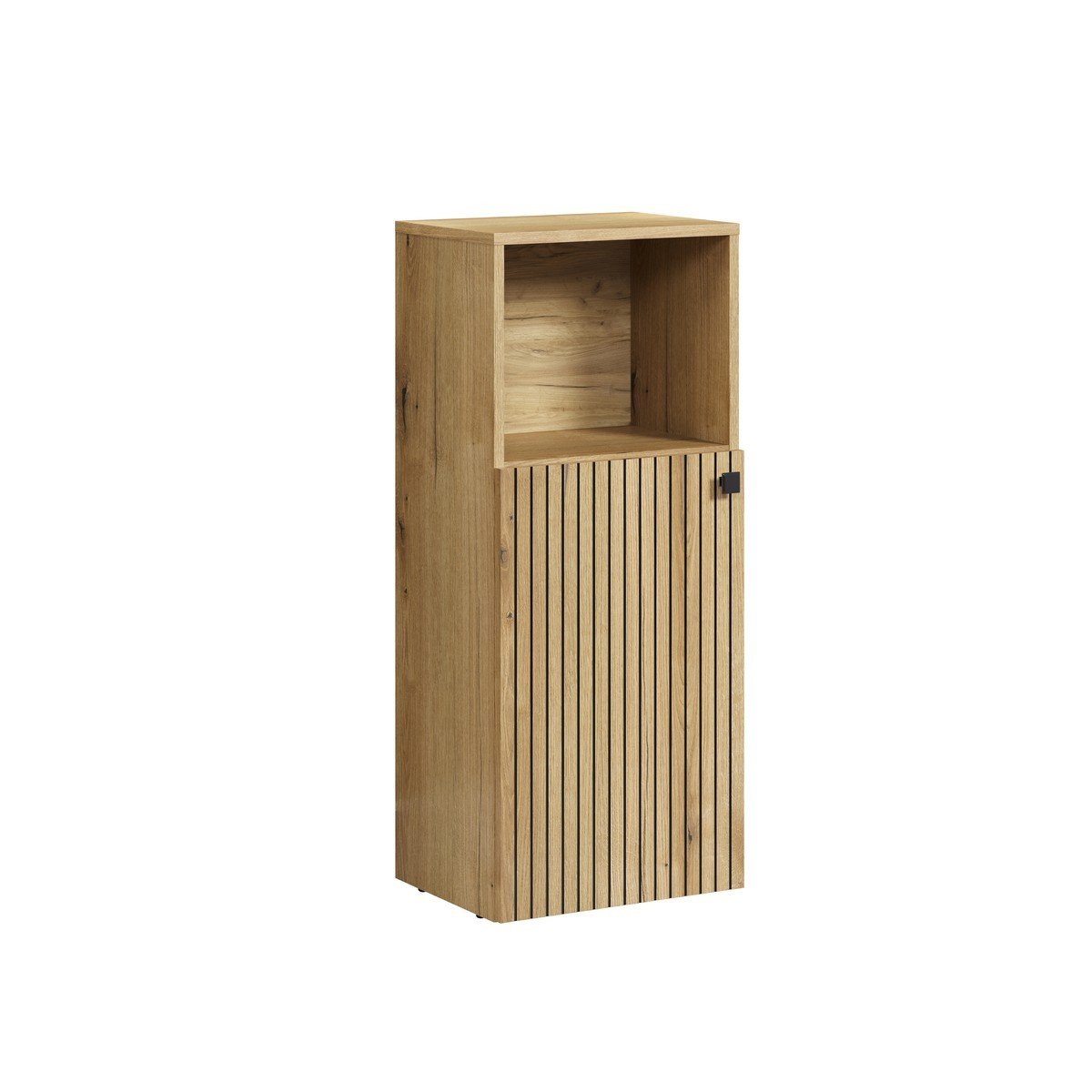 Rangement bas de salle de bain 1 porte et 1 niche L40 cm - PUREBLISS chêne blond et noir mat, CALICOSY