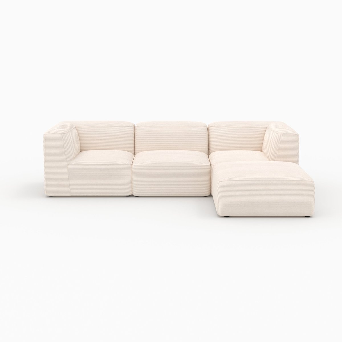 Canapé modulable en velours avec pouf - MINA blanc cassé, MAISON PAVANE