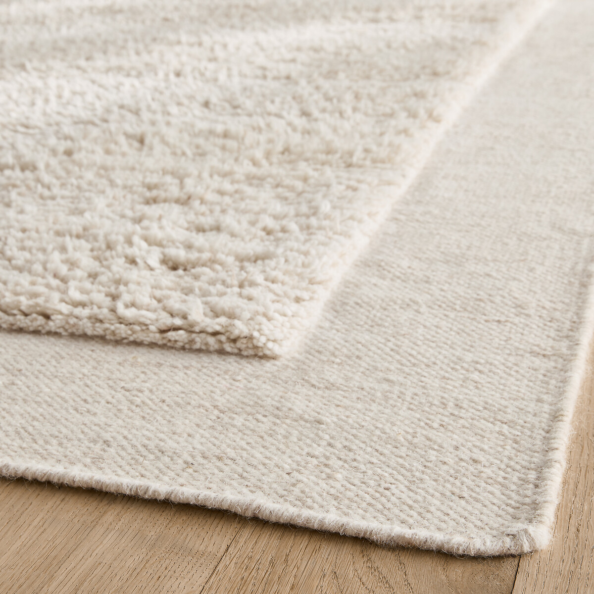 Tapis carré XL, noué à la main, en laine, EDGI craie, AM.PM