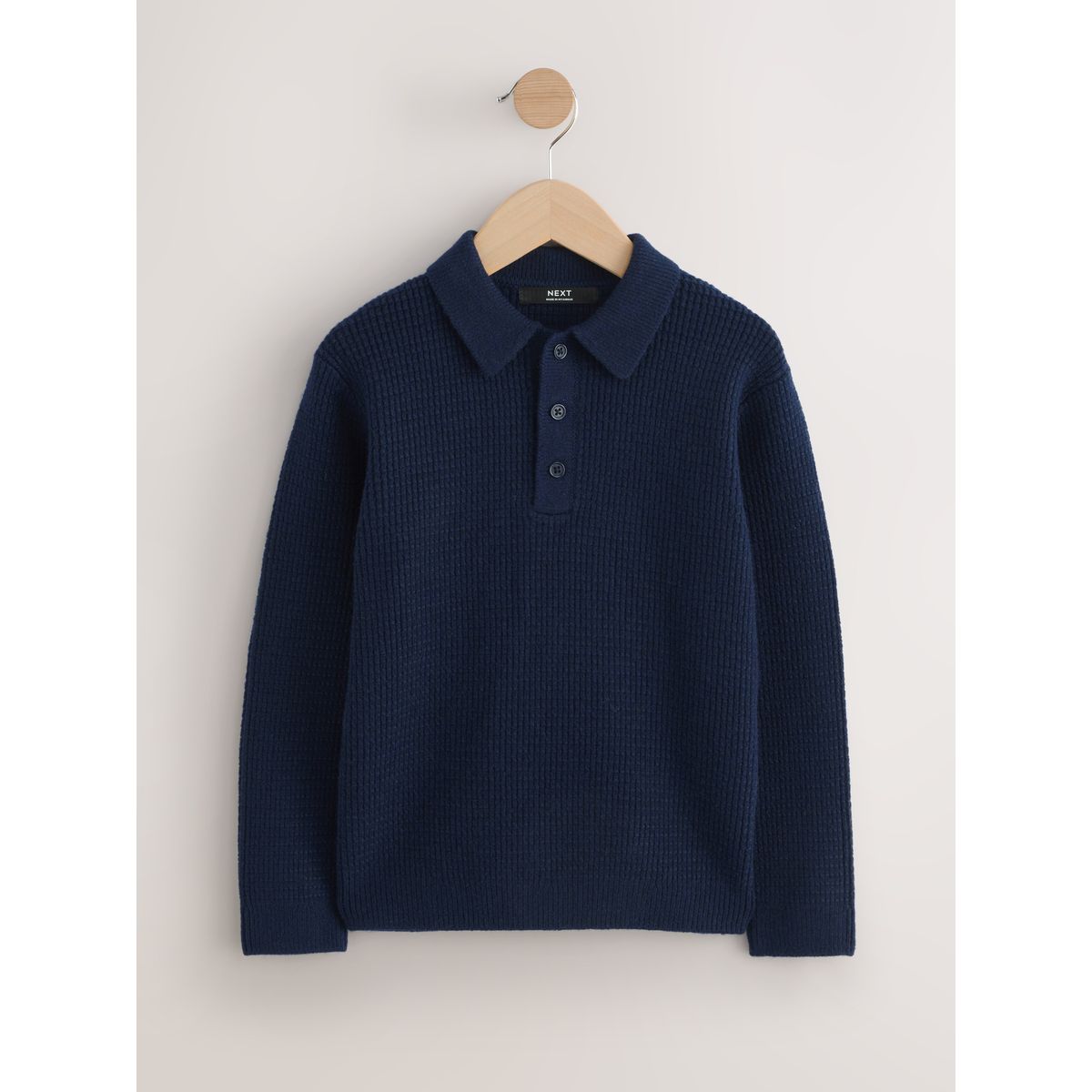Polo en maille à col boutonné bleu marine, NEXT