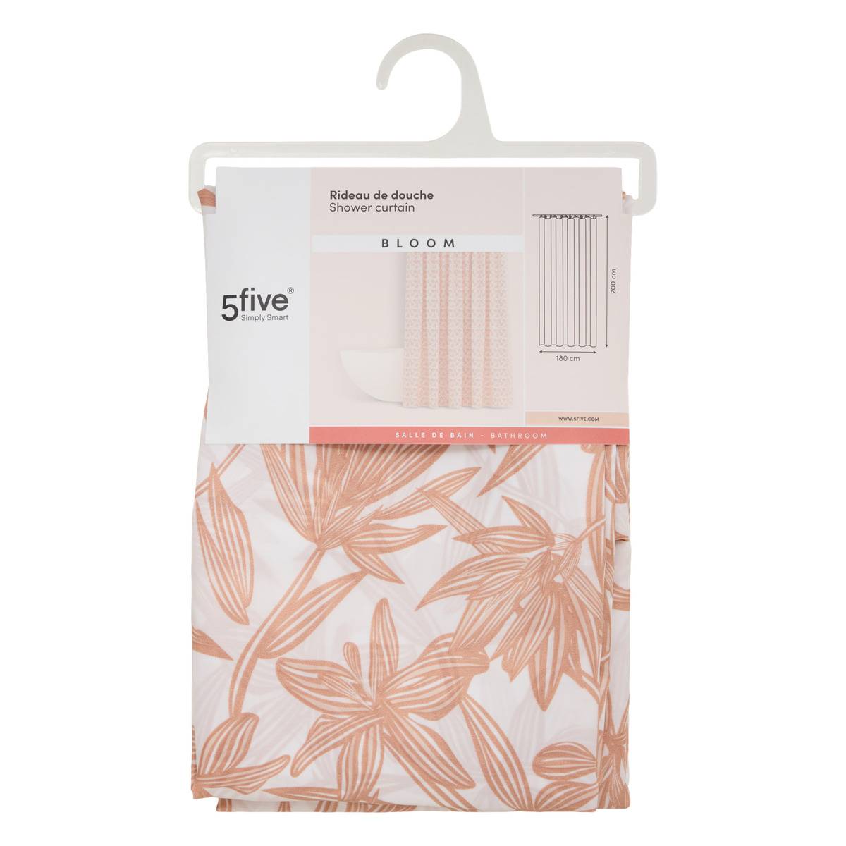 Rideau de douche rectangulaire BLOOM rose, 5FIVE SIMPLY SMART