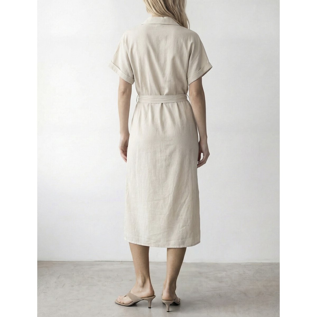 Robe midi manches courte et ceinturée ecru, VILA