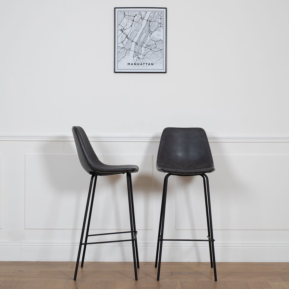 Lot de 2 tabourets de bar vintage, LUCIEN gris, noir, HAPPY GARDEN