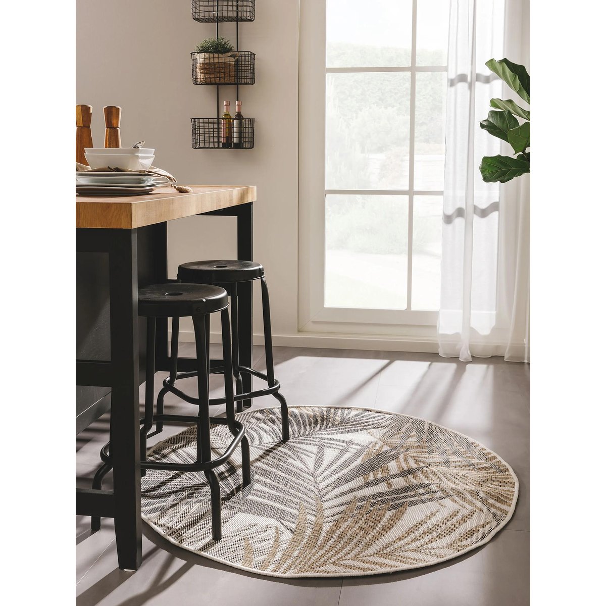 Tapis d'extérieur & intérieur rond CLEO noir, BENUTA