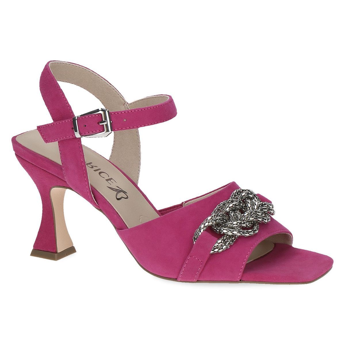 Sandale à talon en cuir violet fauve combiné, CAPRICE
