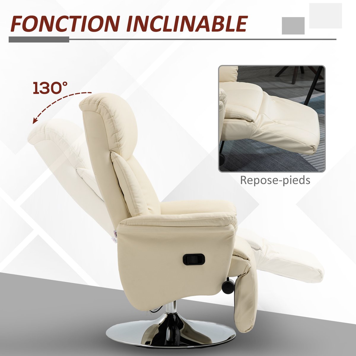 Fauteuil inclinable Polyuréthane Crème crème, HOMCOM