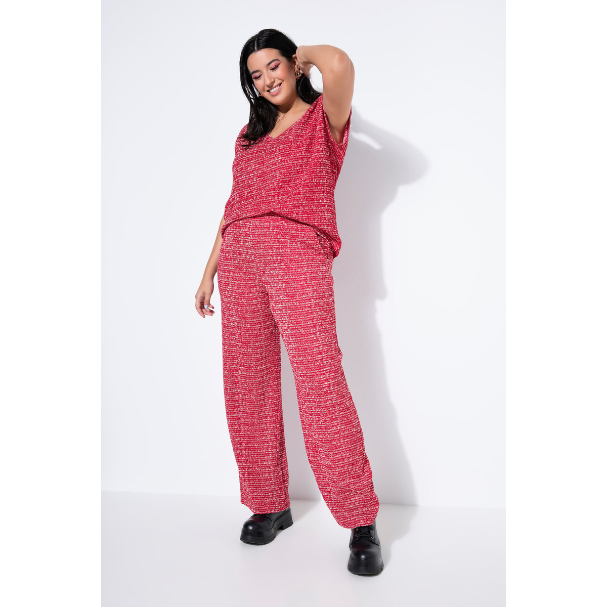 Pantalon large à taille élastique rouge pomme, STUDIO UNTOLD