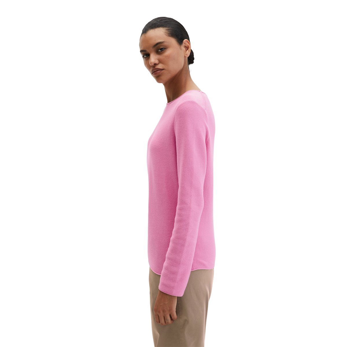 Pull en maille slim en coton organique doux rose, MARC O'POLO