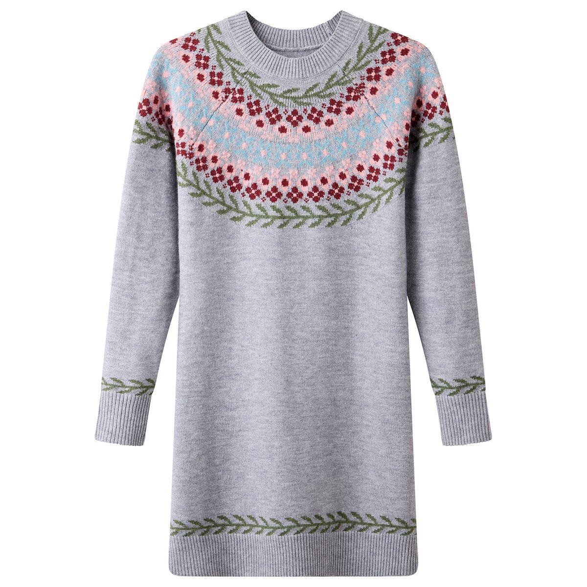Robe en Maille Jacquard Fair Isle Fleurie gris, JOE BROWNS