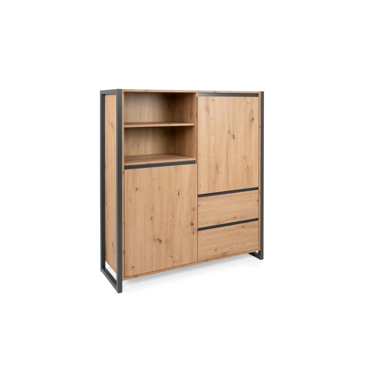 Buffet haut 2 portes, 2 tiroirs 2 niches ALVA chêne, PIER IMPORT