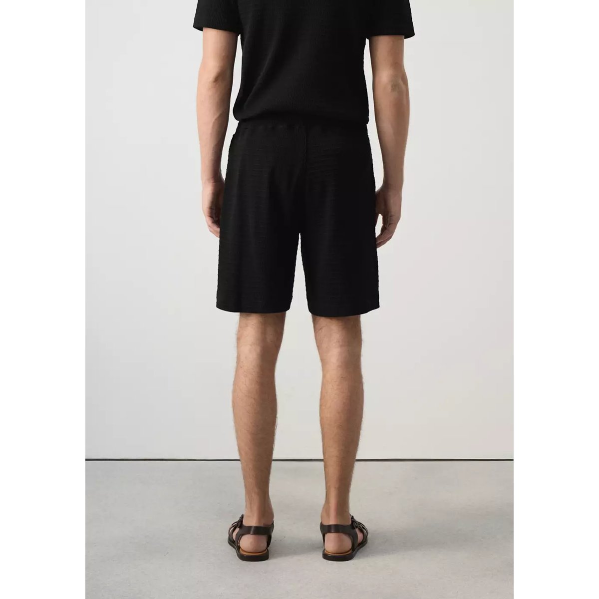 Bermuda 100 % coton texturé noir, MANGO MAN