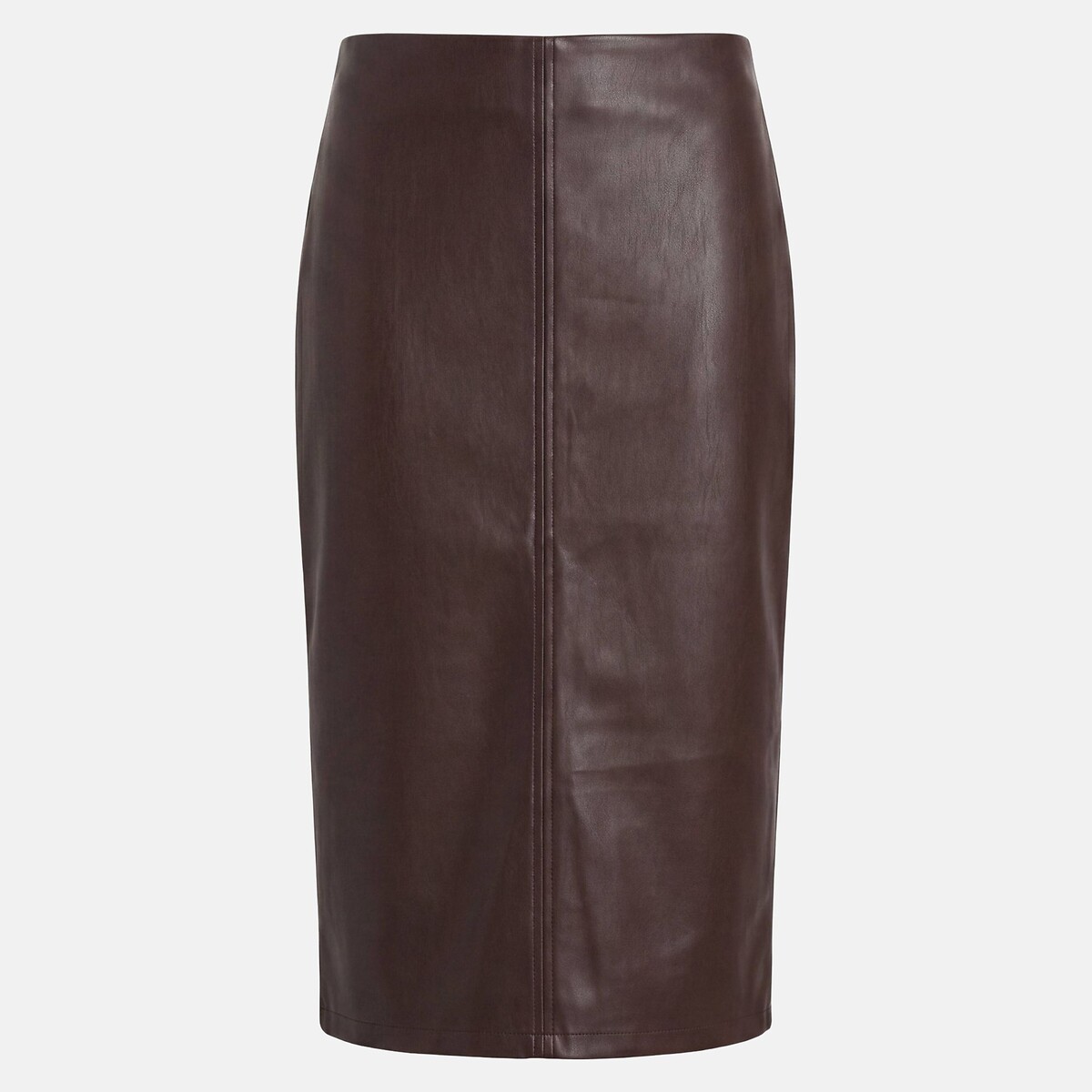 Gonna a tubino di lunghezza media in finta pelle marrone, LA REDOUTE COLLECTIONS