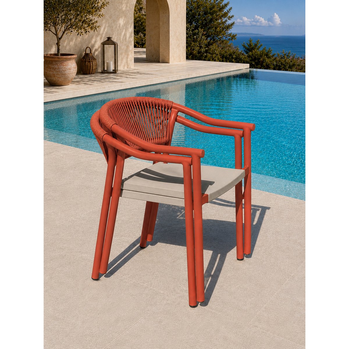 Ensemble repas de jardin en aluminium 6 places HANOI terracotta, DCB GARDEN