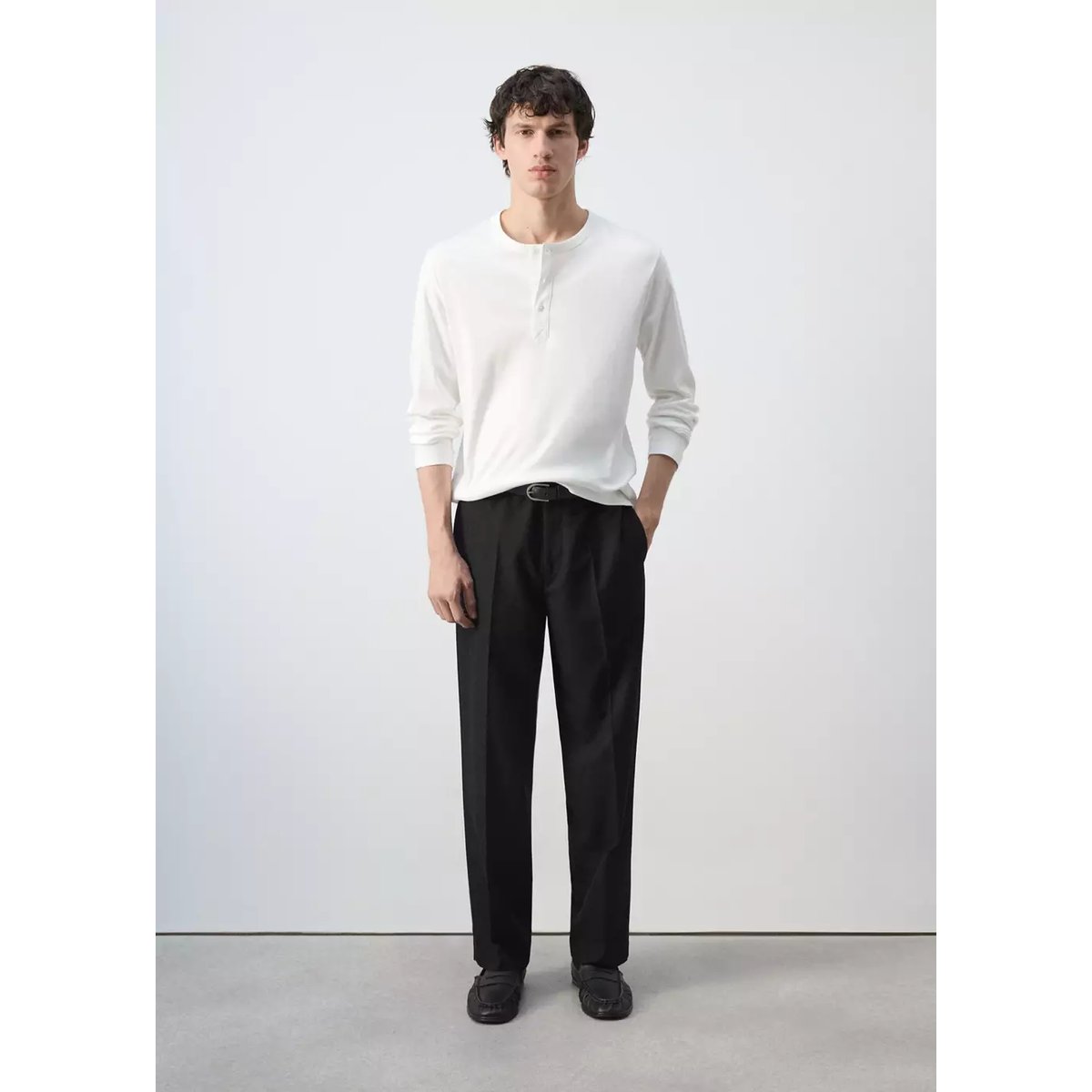 T-shirt 100 % coton col boulanger blanc, MANGO MAN
