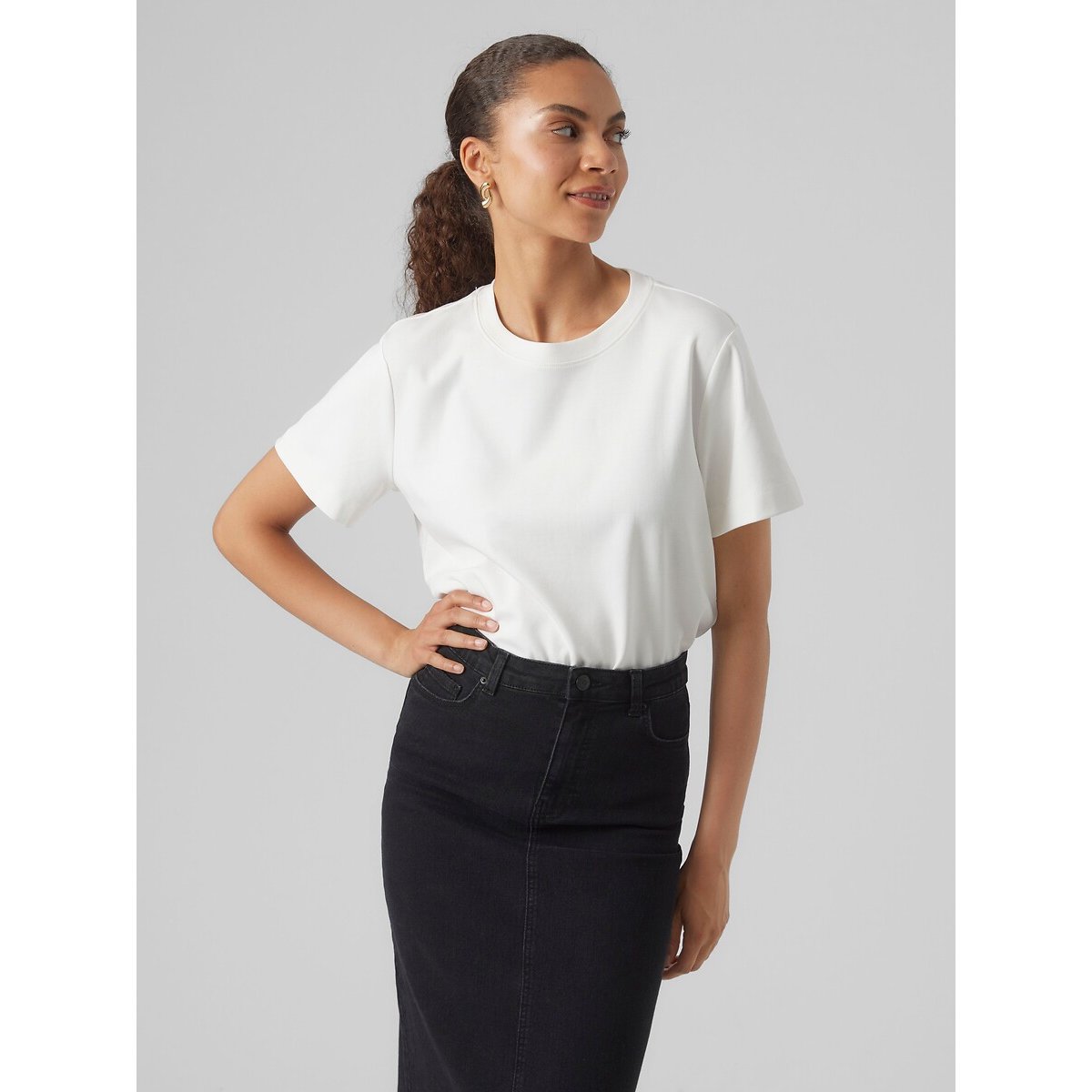 T-shirt col rond, à manches courtes blanc, VERO MODA