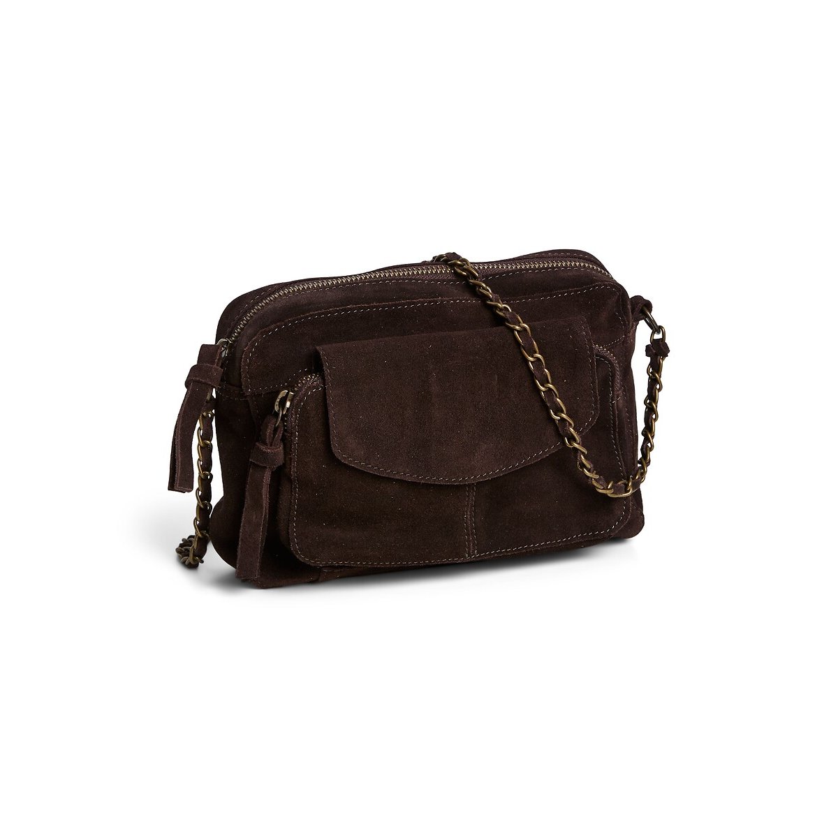 Naina Small Suede Handbag dark brown, PIECES