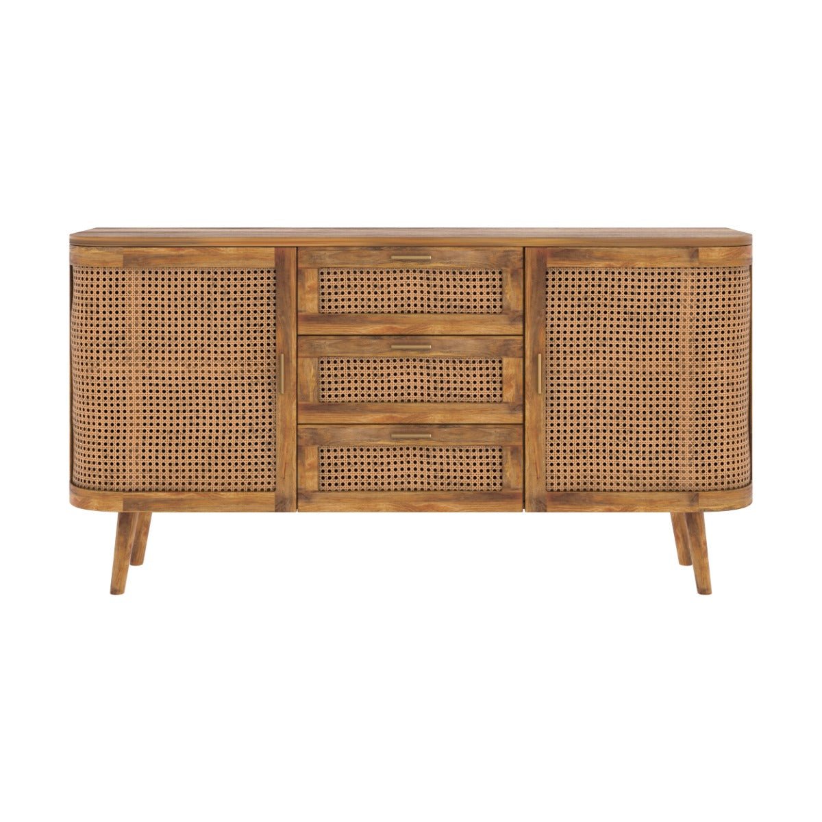 Buffet 2 portes et 3 tiroirs en cannage - WAVA marron clair, MAISON PAVANE