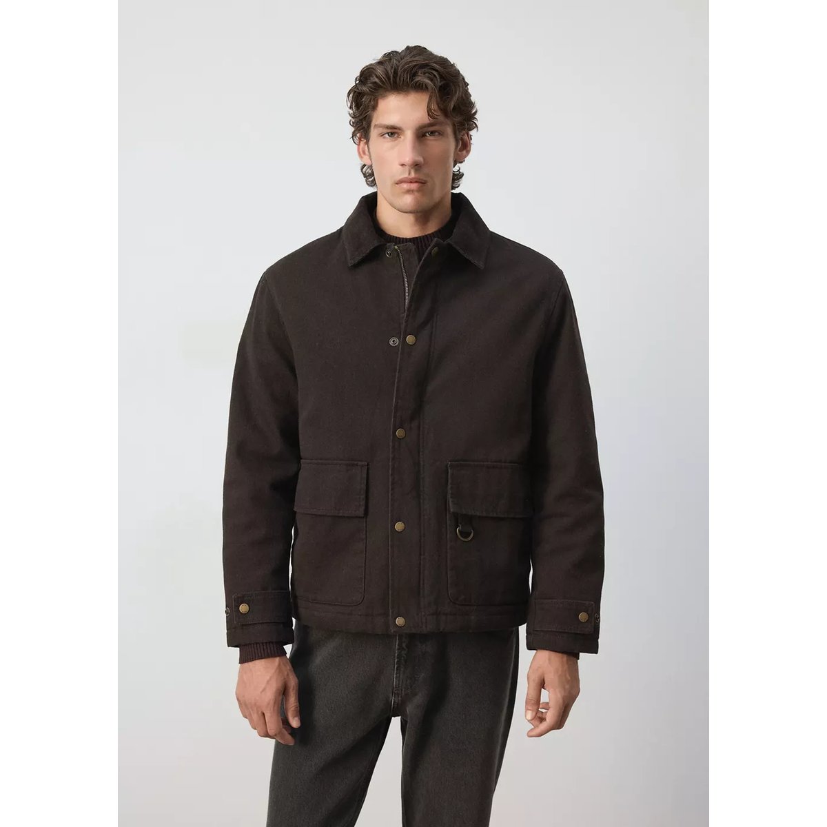 Quilted jacket with corduroy collar café, MANGO MAN
