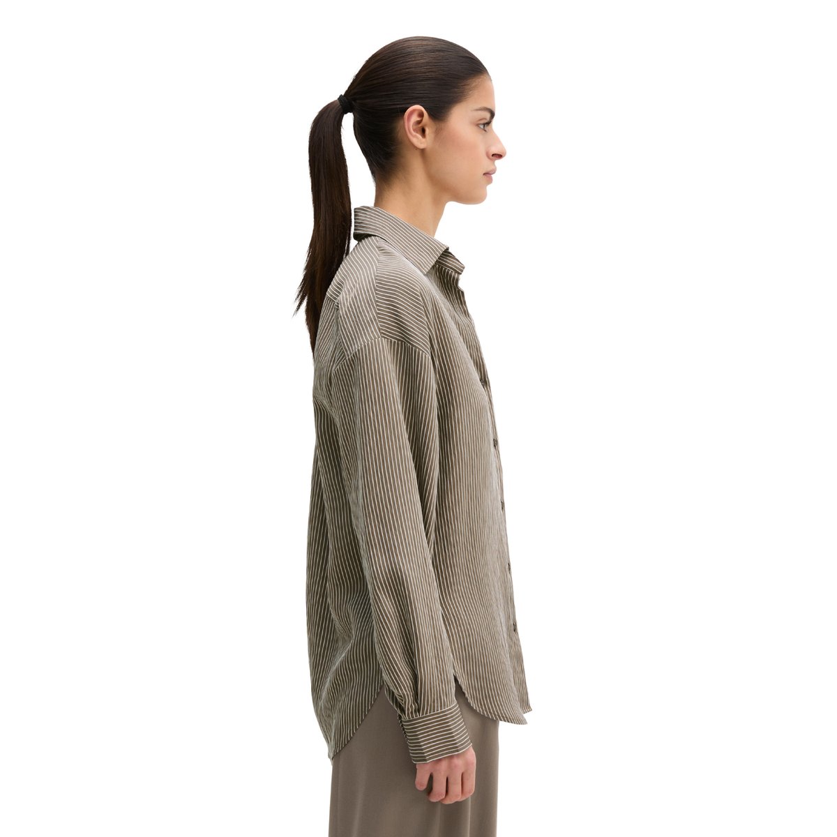 Blouse à rayures relaxed en mélange crinkle-viscose marron, MARC O'POLO
