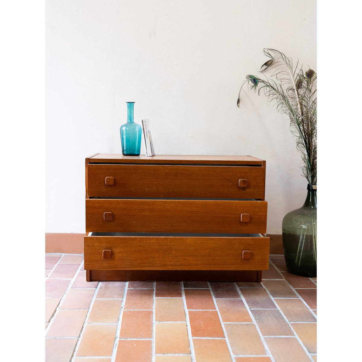 Commode aux poignées carrées Olga N°1058 - Bon état marron, DEBONGOUT