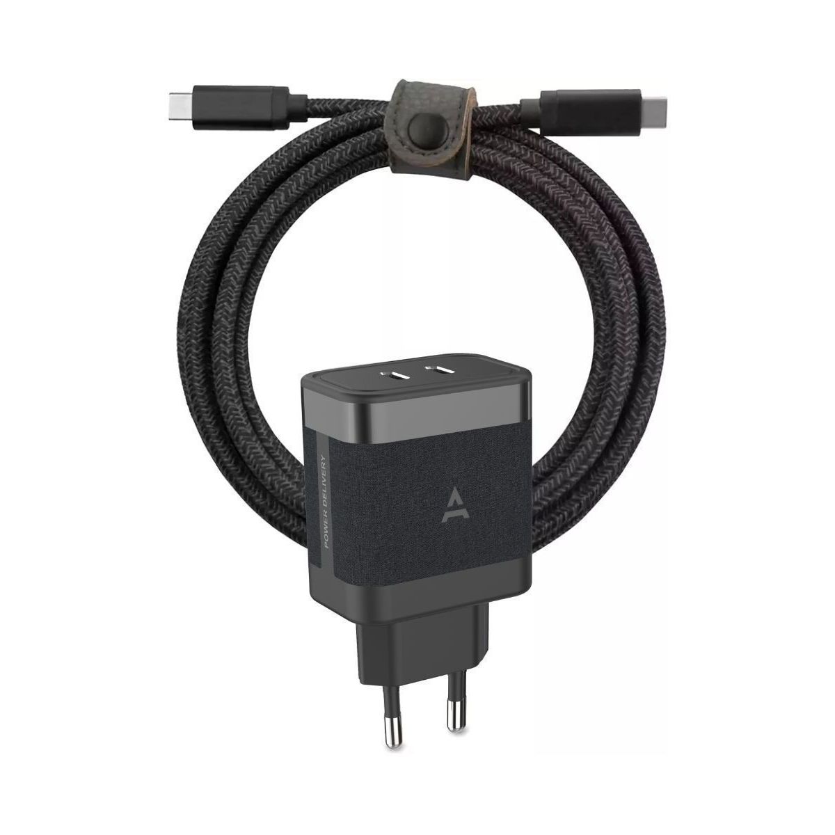 Chargeur ordinateur portable 65W 2 USB-C + Cable USB-C 2M - Noir couleur unique, ADEQWAT