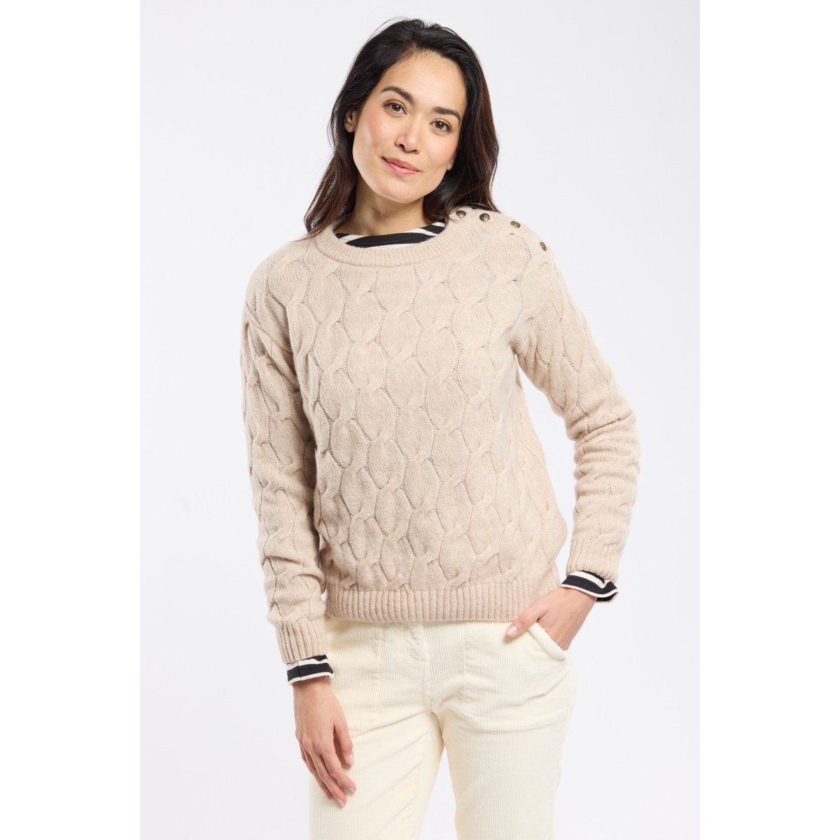Pull torsadé en laine nature, ARMOR-LUX
