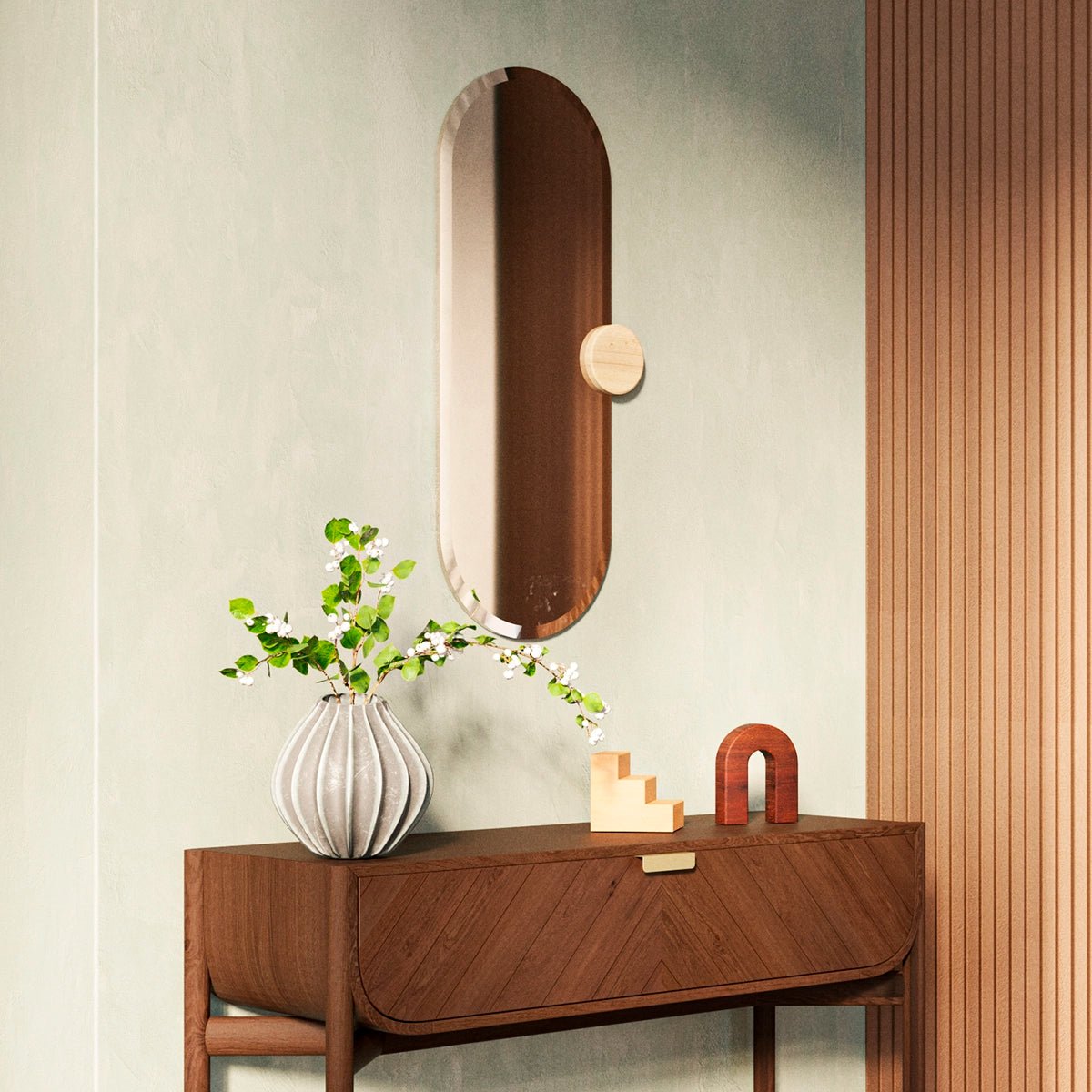 Miroir ovale multiposition SONIA verre fumé, chêne, HARTO