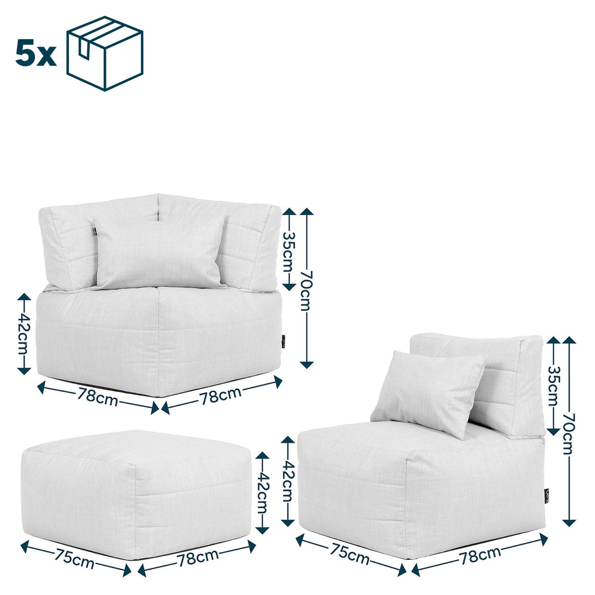 Pouf canapé de jardin modulable en tissu tissé d'intérieur et d'extérieur Oeko-Tex® - NOA beige, ICON
