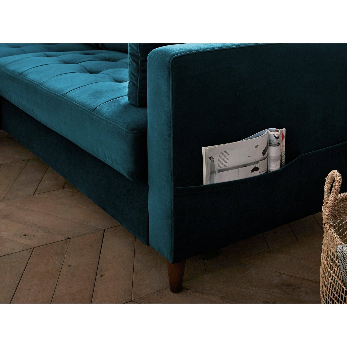 Canapé d'Angle Convertible 4 places - ANNA bleu canard, BEST MOBILIER