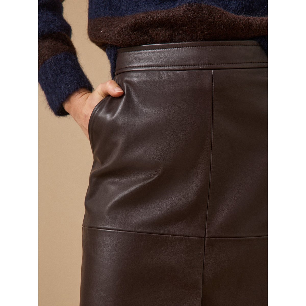 Jupe mi-longue en cuir marron fonce, CYRILLUS