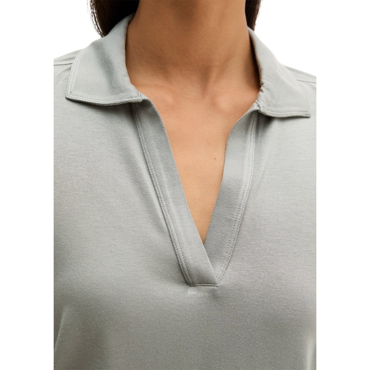 Blouse en jersey style polo regular en mélange viscose-modal gris, MARC O'POLO