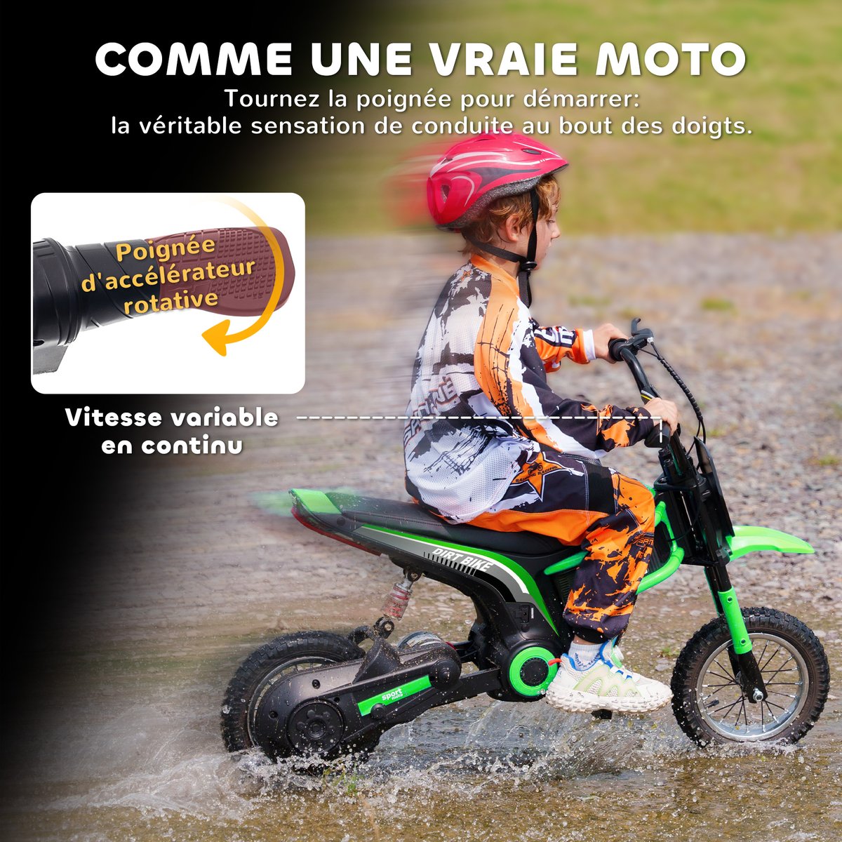 Moto électrique à conducteur assis PP Vert vert, HOMCOM