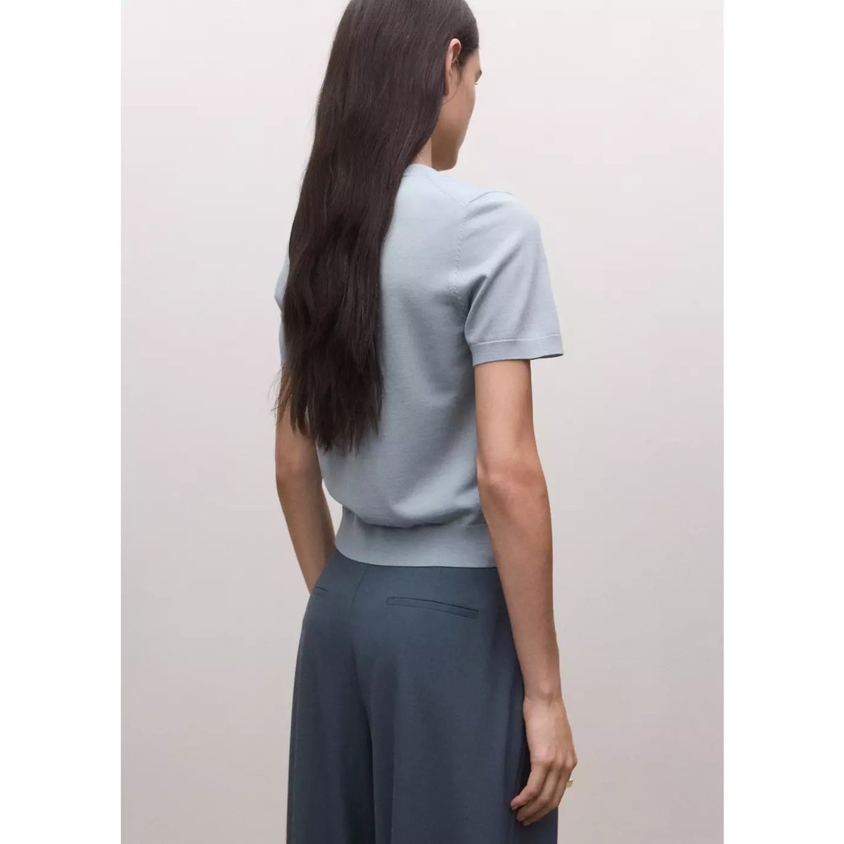 Pull-over 100 % laine manches courtes gris moyen, MANGO