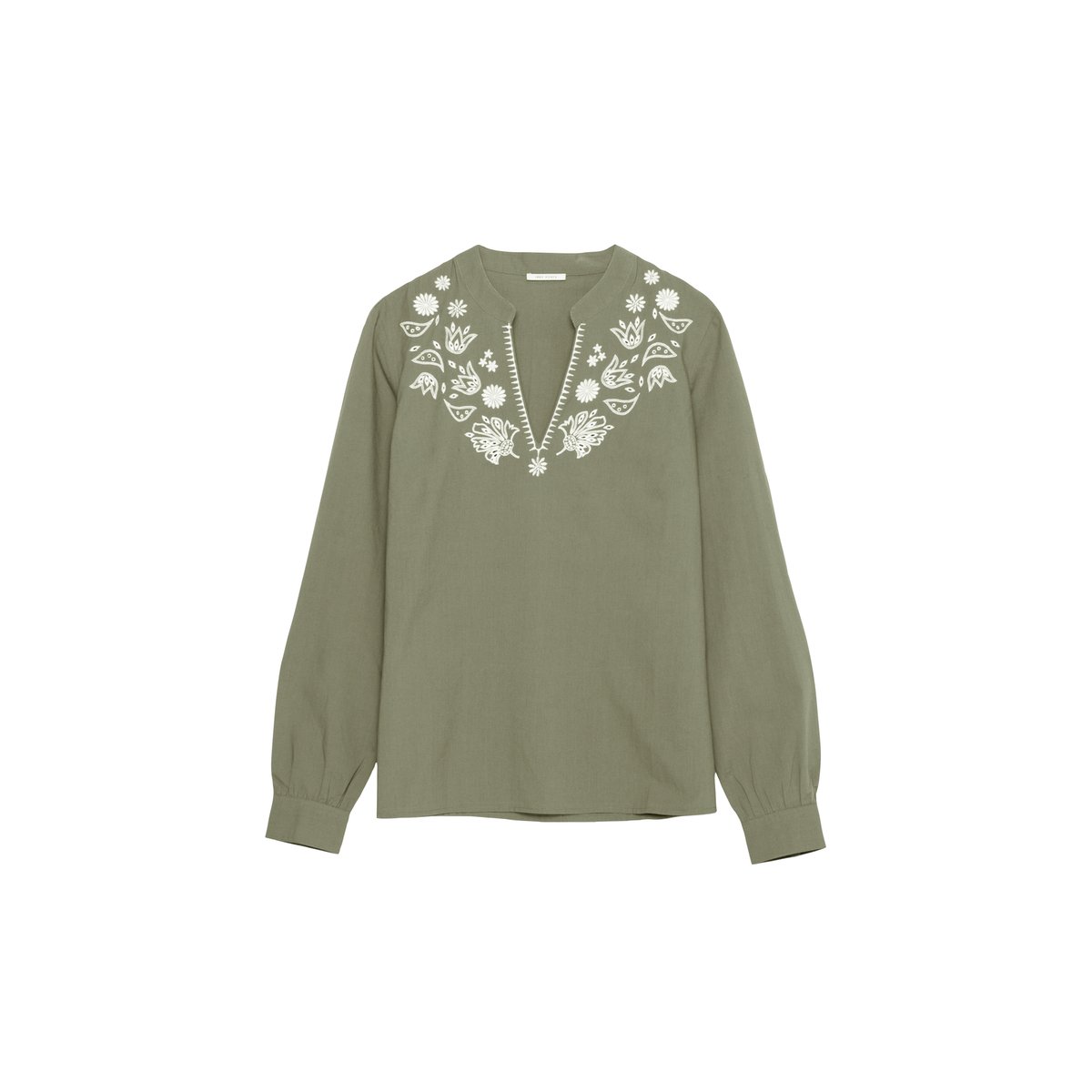 Blouse coton bio broderies plastron kaki, IKKS