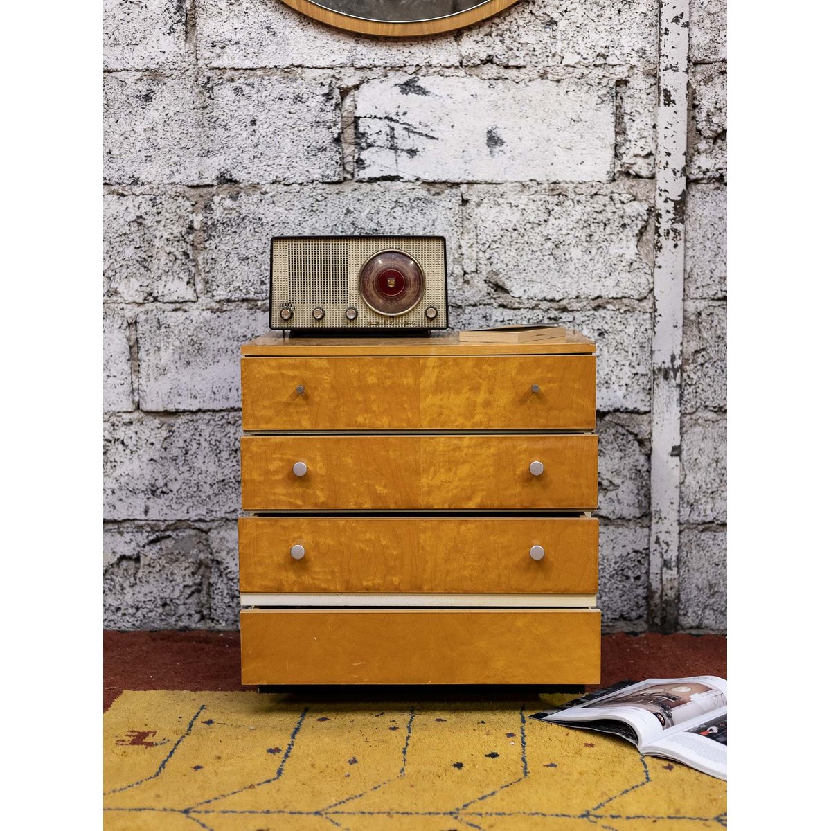 Commode cubique Olga N°1130 - Bon état bois clair, DEBONGOUT