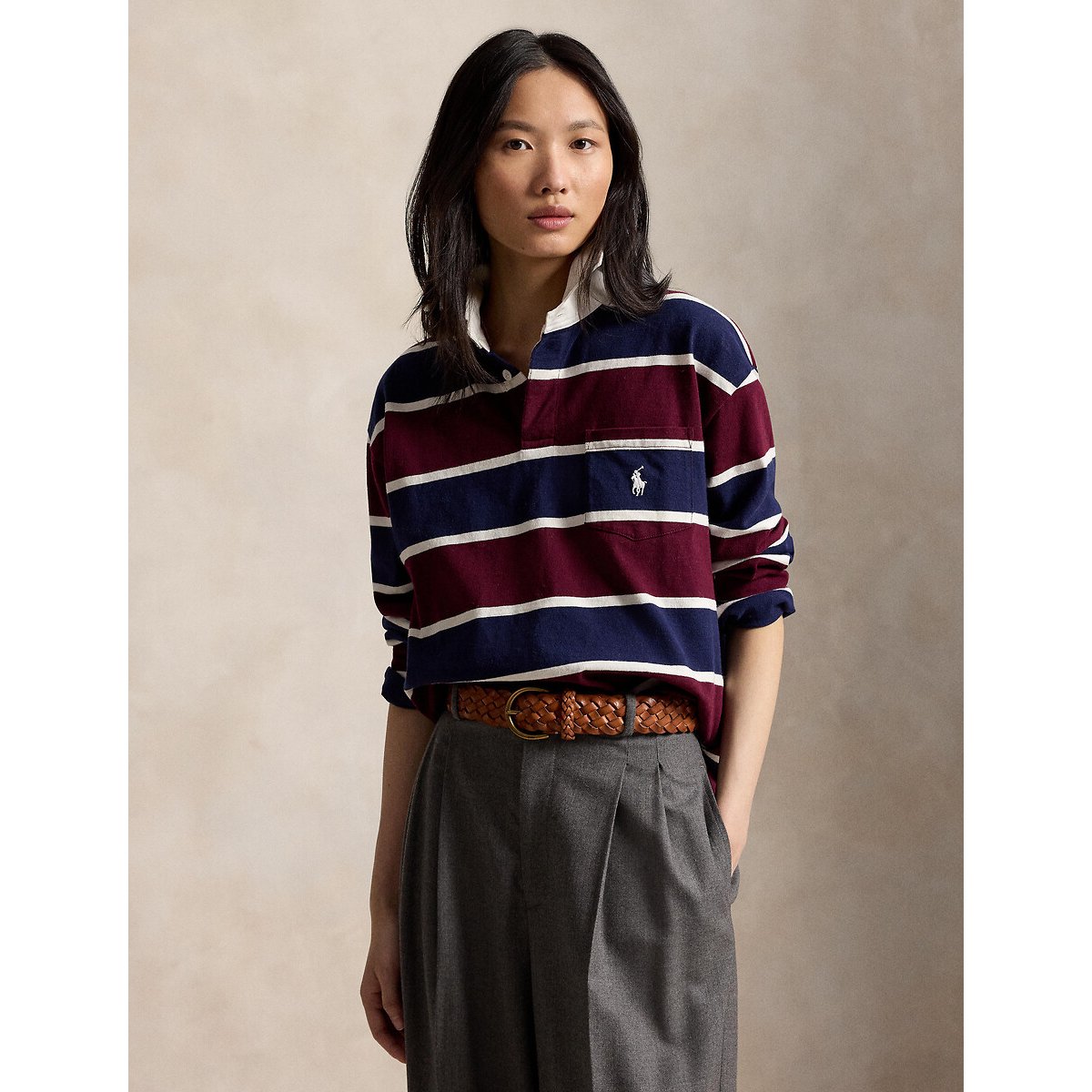 Gestreiftes Sweatshirt mit Polokragen bordeauxrot/marine , POLO RALPH LAUREN