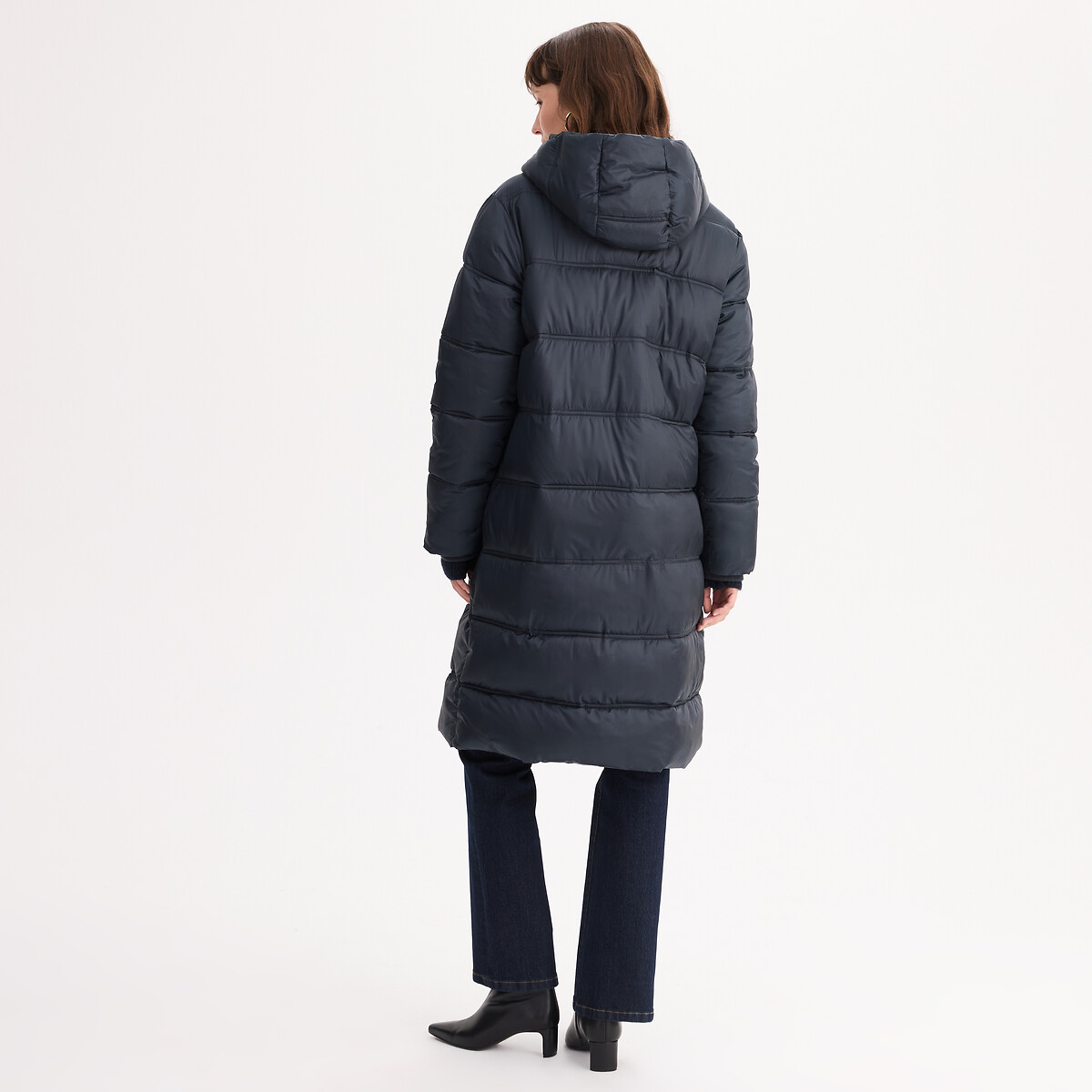 Doudoune longue capuche fixe fermeture zippée, plein hiver marine, ANNE WEYBURN