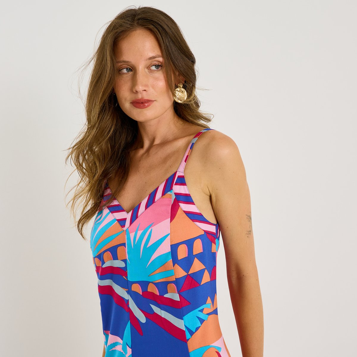 Robe longue imprimée à bretelles bleu, GRAIN DE MALICE