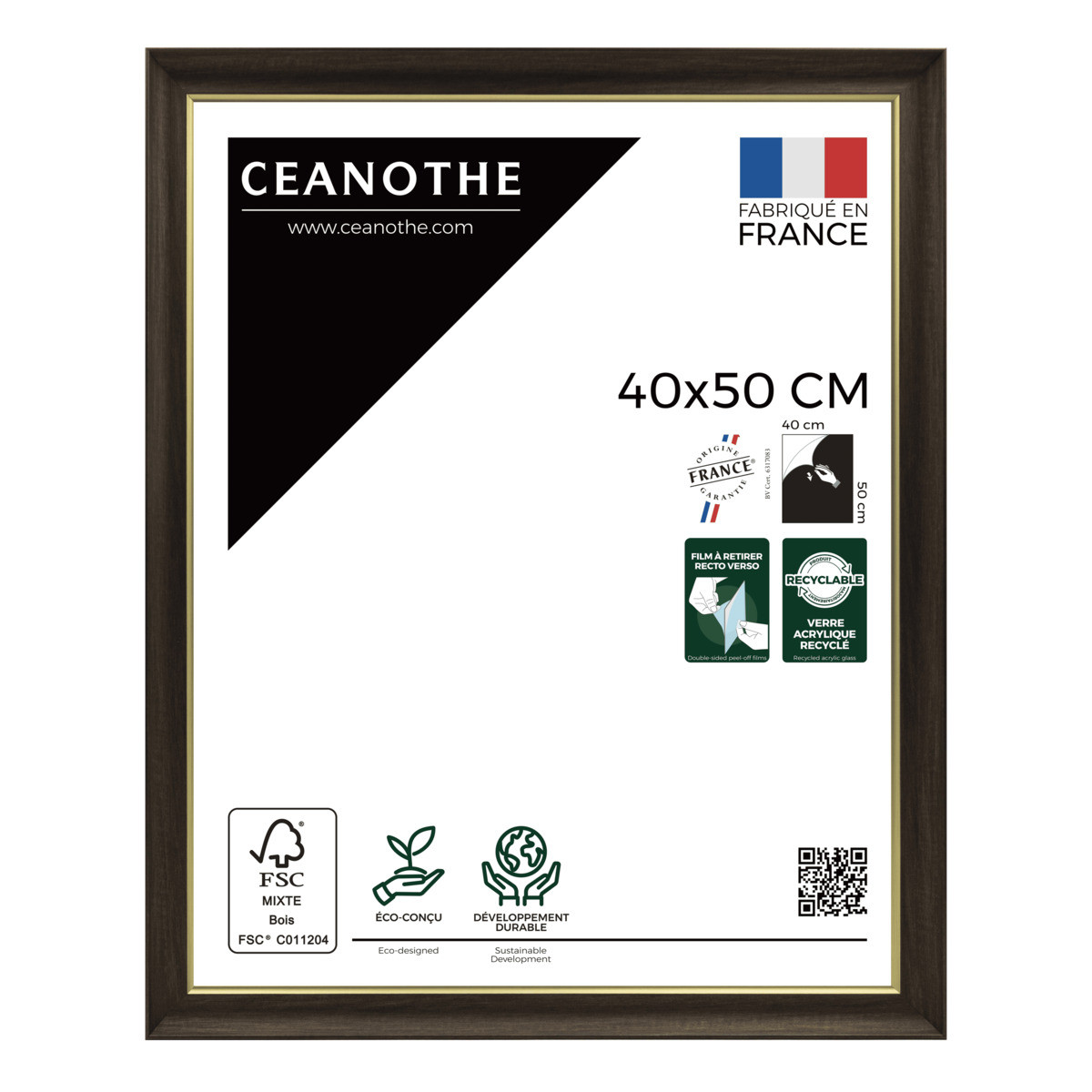Cadre Photo Ébène Doré En Résine Recyclée LUNA marron, CEANOTHE