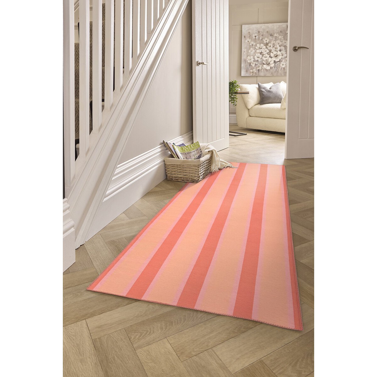 Sorbet Stripe Washable Runner Rug pink, SO'HOME