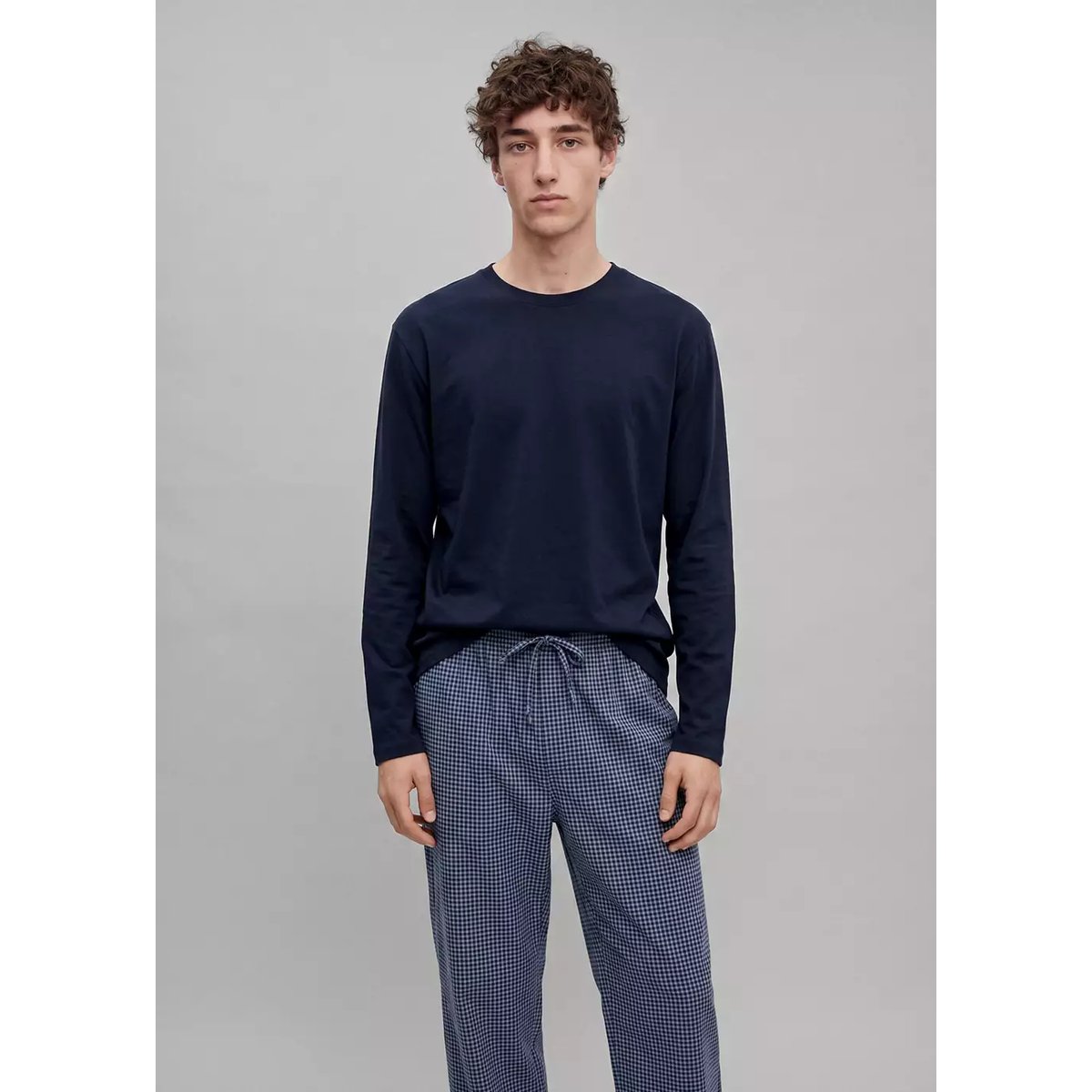 Pyjama complet coton carreaux bleu marine, MANGO TEEN
