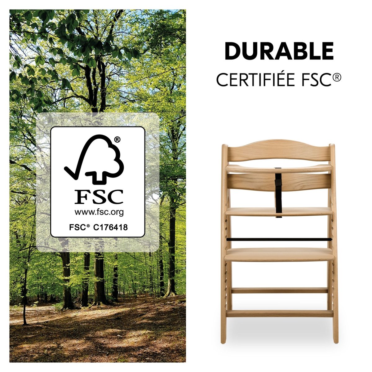 Chaise haute en bois de chêne Arketa Oak couleur unique, HAUCK