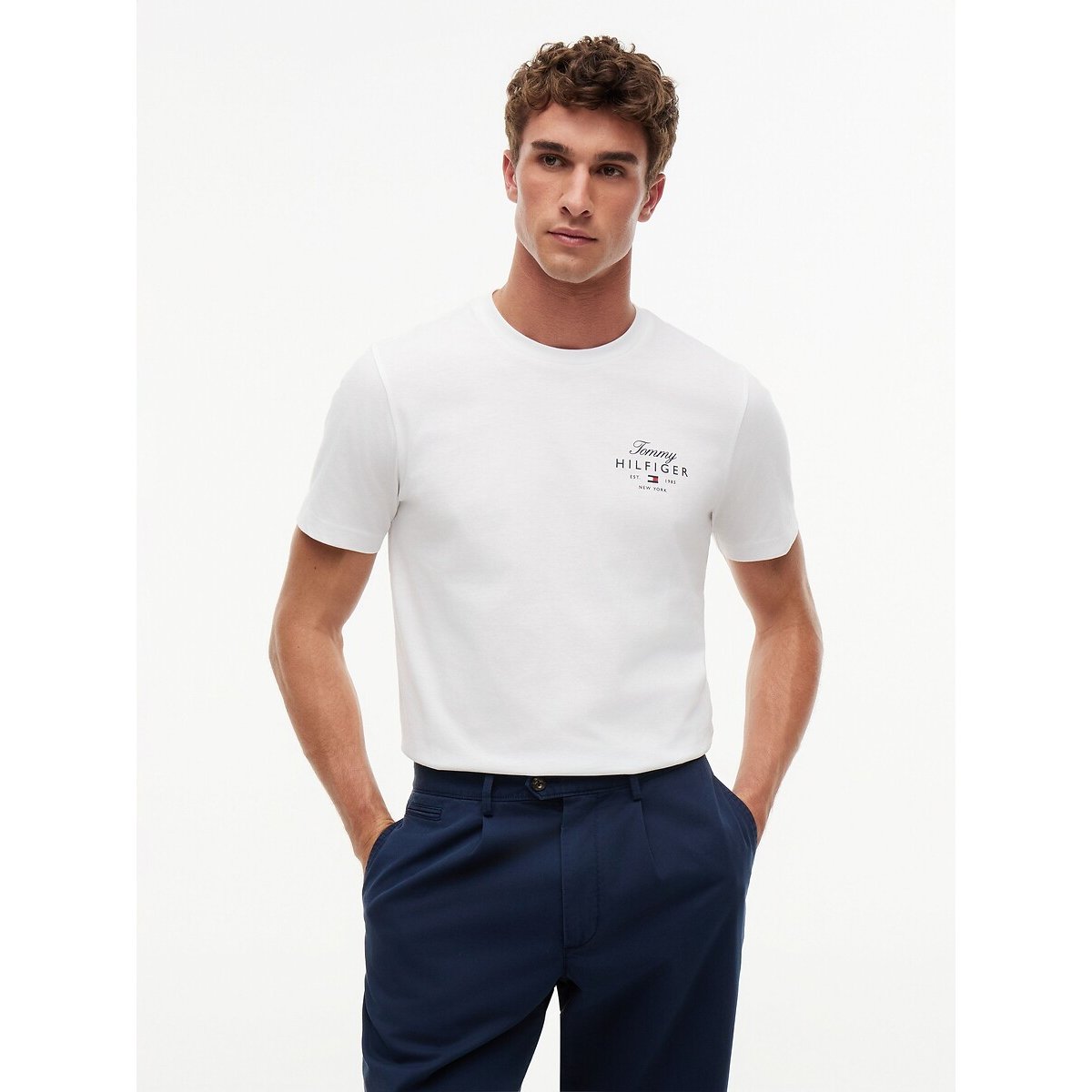 T-shirt regular de mangas curtas branco, TOMMY HILFIGER