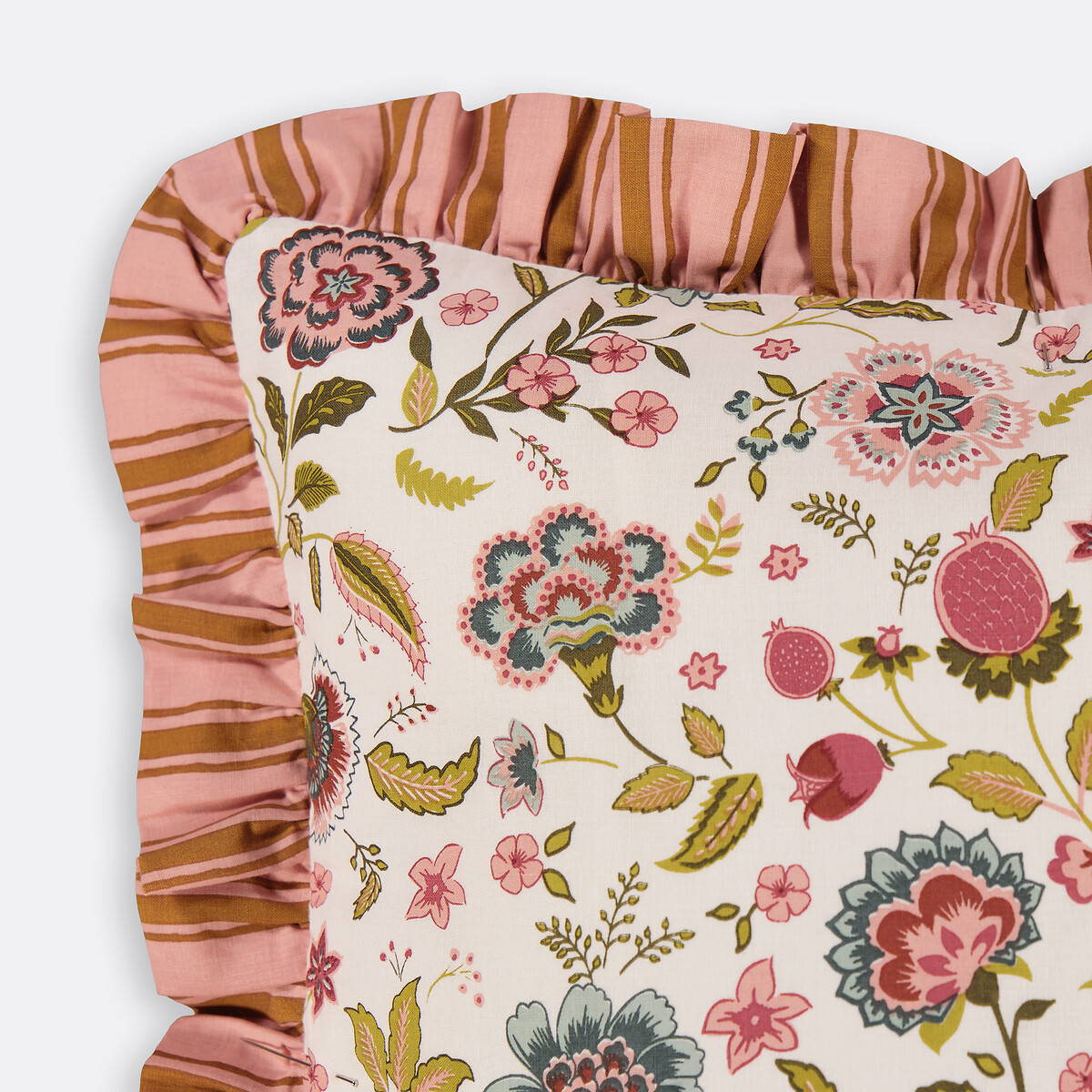 Capa de almofada com folhos 45x45 cm, Shirley branco motivo floral, LA REDOUTE INTERIEURS