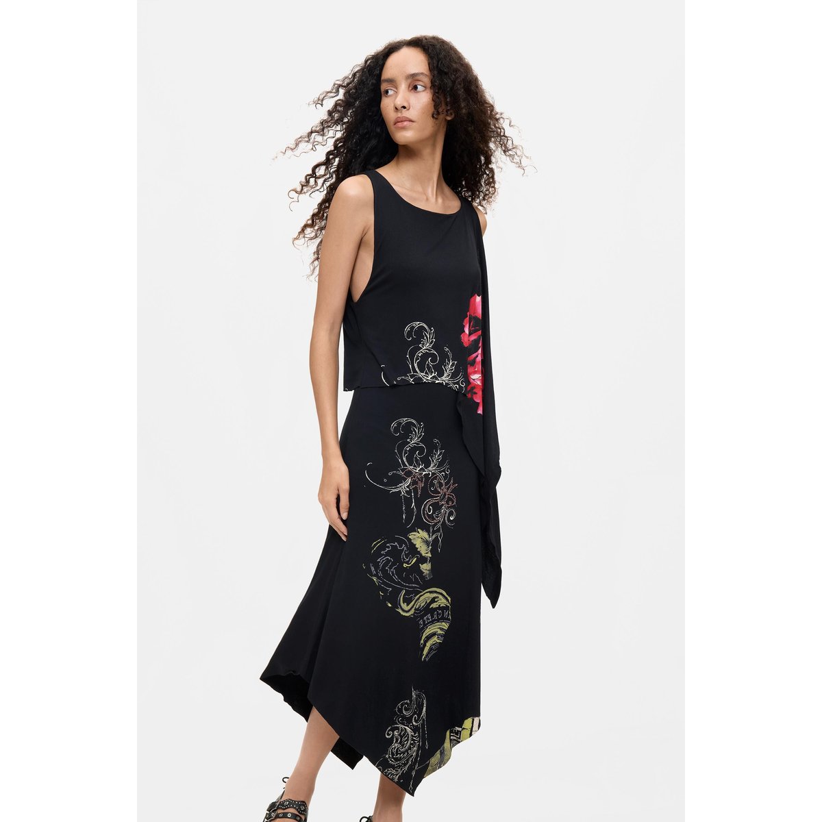 Robe midi asymétrique noir, DESIGUAL