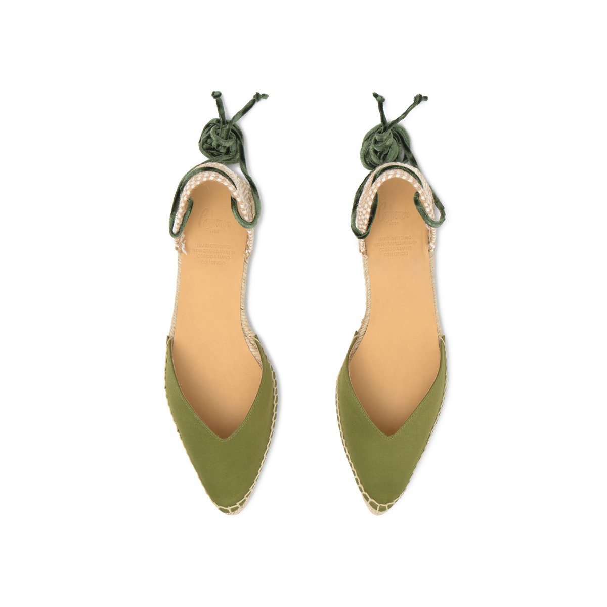 Espadrilles plates en satin à lacets en velours BRAVA PLATFORM vert olive, CASTANER