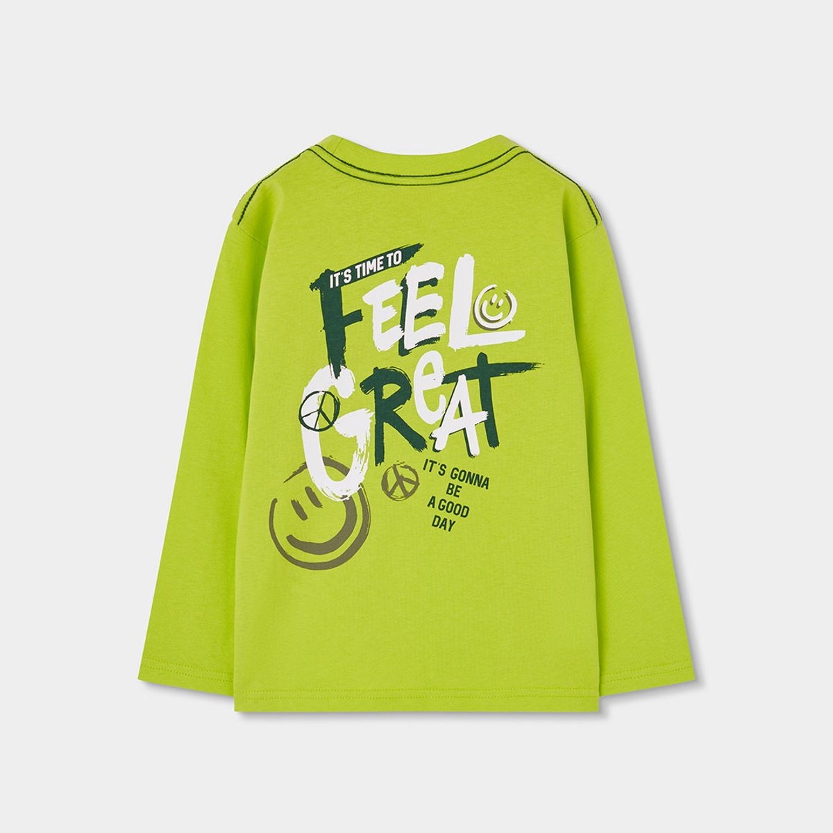 T-shirt garçon en maille imprimé Smile vert, BOBOLI