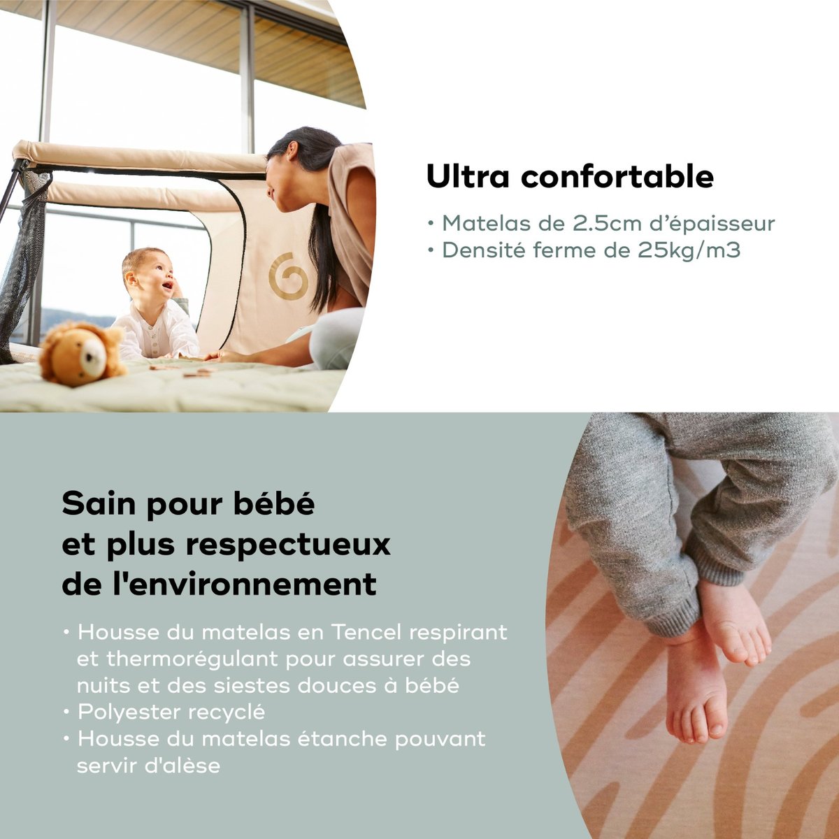 Lit parapluie compact et ultra léger bébé beige, BABYMOOV