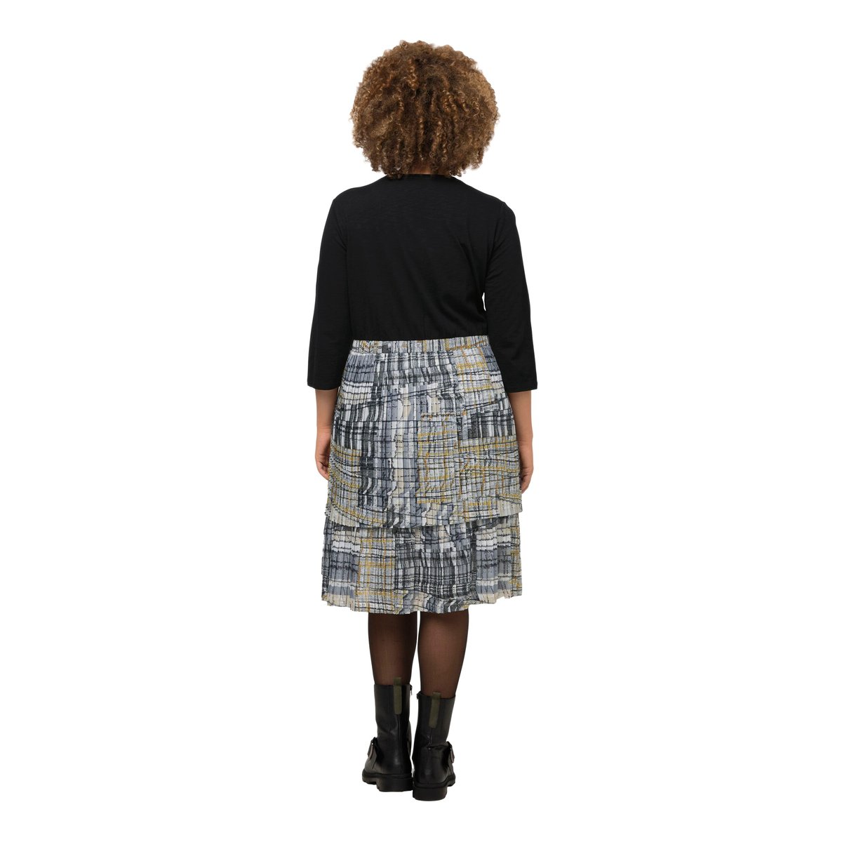Robe trapèze en jersey, jupe plissée noir, ULLA POPKEN